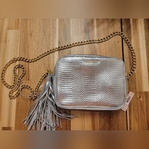 NWT Victoria's Secret Silver Faux Snakeskin Crossbody Purse with Chain Strap
